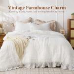 JOLLYVOGUE White Comforters Queen Size, 3 Pieces Ruffle Seersucker Queen Comforter Set for All Season, Lightweight Soft Shabby Chic Bedding Sets for Women（1 Comforter, 2 Pillowshams）