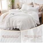 JOLLYVOGUE White Comforters Queen Size, 3 Pieces Ruffle Seersucker Queen Comforter Set for All Season, Lightweight Soft Shabby Chic Bedding Sets for Women（1 Comforter, 2 Pillowshams）