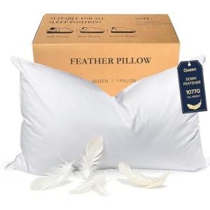 BHZ Goose Down Feather Pillows Queen Size - Hotel Collection Bed Pillows for Sleeping Medium Firm Soft Support Pillow for Side and Back Sleepers with Breathable Cover