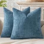 MIULEE Pack of 2 Blue Throw Pillow Covers 18x18 Inch Coastal Summer Modern Boho Accent Decorative Pillow Covers Soft Chenille Farmhouse Cushion Covers for Home Decor Couch Bed Sofa Living Room