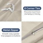 Duvet Cover Queen Size Set - Extra Soft Queen Size Duvet Cover 90 x 90 with 2 Pillow Shams - Hotel Luxury Easy Care & Fade Free w/Zipper Closures & Ties - Comfy Breathable Bedding Set (Beige Stripes)