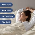 Duvet Cover Queen Size Set - Extra Soft Queen Size Duvet Cover 90 x 90 with 2 Pillow Shams - Hotel Luxury Easy Care & Fade Free w/Zipper Closures & Ties - Comfy Breathable Bedding Set (Beige Stripes)