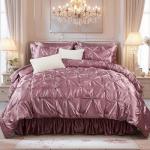 Bedbay Satin Comforter Set Queen Size,Satin Bed Sheets 10-Piece,Silk Like Queen Bed Set,Bean Paste Room Bed in a Bag,Pinch Pleat Bedding Set,Soft Silky Pintuck Luxury Comforter Set with Sheet Set