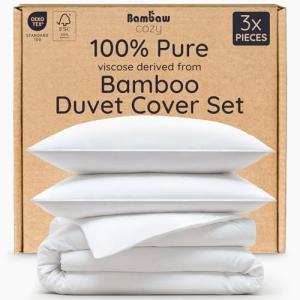 Bambaw 100% Viscose Derived from Bamboo Duvet Cover Queen Size – 3 Pieces Cooling Duvet Cover Queen Set, Soft Duvet Cover Queen Size, Breathable Duvet Cover Set, Soft Bedding Set, No Comforter (White)
