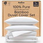 Bambaw 100% Viscose Derived from Bamboo Duvet Cover Queen Size – 3 Pieces Cooling Duvet Cover Queen Set, Soft Duvet Cover Queen Size, Breathable Duvet Cover Set, Soft Bedding Set, No Comforter (White)