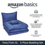 Amazon Basics Twin/Twin XL Comforter Set with Sheets, 5-Piece Blue Calvin Striped Bedding, Lightweight Microfiber Bed-in-a-Bag