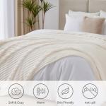 BEDELITE King Size Blanket for Bed, 300GSM Soft & Warm Fleece Blanket, Decorative and Giftable Striped Cream White Blankets for Women, Men, 108"x90"