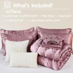 Bedbay Satin Comforter Set Queen Size,Satin Bed Sheets 10-Piece,Silk Like Queen Bed Set,Bean Paste Room Bed in a Bag,Pinch Pleat Bedding Set,Soft Silky Pintuck Luxury Comforter Set with Sheet Set