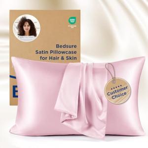Bedsure Satin Pillowcase for Hair and Skin Queen, Similar to Silk Pillow Cases, Valentine Pillow Covers Set of 2 with Envelope Closure, Pink Room Decor Essentials, Gifts for Women Girls 20x30 Inches