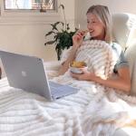 BEDELITE King Size Blanket for Bed, 300GSM Soft & Warm Fleece Blanket, Decorative and Giftable Striped Cream White Blankets for Women, Men, 108"x90"