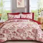 DJY Queen Size Comforter Sets, Red 7 Pieces Bed in a Bag Queen Botanical Comforters with Sheets Elegant Plants Print Christmas Soft Microfiber Reversible Complete Bedding Sets for All Season