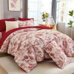 DJY Queen Size Comforter Sets, Red 7 Pieces Bed in a Bag Queen Botanical Comforters with Sheets Elegant Plants Print Christmas Soft Microfiber Reversible Complete Bedding Sets for All Season