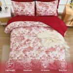 DJY Queen Size Comforter Sets, Red 7 Pieces Bed in a Bag Queen Botanical Comforters with Sheets Elegant Plants Print Christmas Soft Microfiber Reversible Complete Bedding Sets for All Season