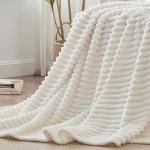 BEDELITE King Size Blanket for Bed, 300GSM Soft & Warm Fleece Blanket, Decorative and Giftable Striped Cream White Blankets for Women, Men, 108"x90"