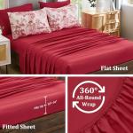 DJY Queen Size Comforter Sets, Red 7 Pieces Bed in a Bag Queen Botanical Comforters with Sheets Elegant Plants Print Christmas Soft Microfiber Reversible Complete Bedding Sets for All Season