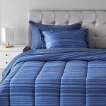 Amazon Basics Twin/Twin XL Comforter Set with Sheets, 5-Piece Blue Calvin Striped Bedding, Lightweight Microfiber Bed-in-a-Bag