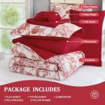 DJY Queen Size Comforter Sets, Red 7 Pieces Bed in a Bag Queen Botanical Comforters with Sheets Elegant Plants Print Christmas Soft Microfiber Reversible Complete Bedding Sets for All Season