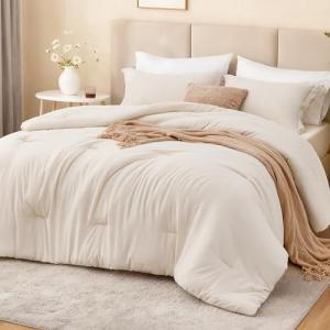 Love's cabin Beige Full Comforter Set, 3-Piece Prewashed Bed Set with 1 Comforter (79 x 90 in) & 2 Pillowcases, Lightweight & Breathable for All Seasons