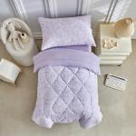 JHXHMX Floral Toddler Bedding Set for Girls,4 Piece Bed-in-a-Bag Toddler Comforter Set,Soft Crib Bed Set Including Comforter,Flat Sheet,Fitted Sheet and Pillowcase-Purple