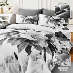 Dobuyly Grey Queen Comforter Set 7 Piece Bed in a Bag, Gray Floral Printed on White Comforter Set with Sheets, Soft Microfiber Botanical Farmhouse Bedding Set for All Season