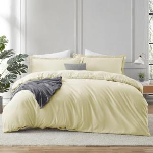 Hearth & Harbor Vanilla Yellow Duvet Cover Queen Size - 3 Piece Soft Double Brushed Bedding Set - Includes 1 Queen Duvet Cover with Button Closure 90x90 inches and 2 Pillow Shams