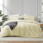 Hearth & Harbor Vanilla Yellow Duvet Cover Queen Size - 3 Piece Soft Double Brushed Bedding Set - Includes 1 Queen Duvet Cover with Button Closure 90x90 inches and 2 Pillow Shams