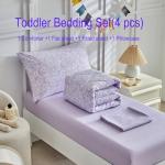 JHXHMX Floral Toddler Bedding Set for Girls,4 Piece Bed-in-a-Bag Toddler Comforter Set,Soft Crib Bed Set Including Comforter,Flat Sheet,Fitted Sheet and Pillowcase-Purple