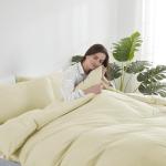 Hearth & Harbor Vanilla Yellow Duvet Cover Queen Size - 3 Piece Soft Double Brushed Bedding Set - Includes 1 Queen Duvet Cover with Button Closure 90x90 inches and 2 Pillow Shams