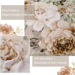 Dintszyayue Khaki Floral Comforter Set Queen Size 7 Pieces Bed in a Bag, Khaki Flower Bedding Set Soft Comforter Set for All Season with Flat Sheet, Fitted Sheet, Pillowcases & Shams
