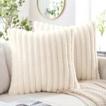 MIULEE Faux Fur Decorative Throw Pillow Covers 18x18 Inch Set of 2, Modern Spring Home Decor Soft Plush Couch Pillows Cozy Fluffy Cushion Covers for Sofa Bed Beige