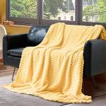 Vessia Flannel Fleece Throw Blanket(50x70 inch), 3D Jacquard Light Yellow Fuzzy and Warm Blanket for Couch,Sofa,Bed,Chair, 300GSM Super Soft Touch Cozy Lightweight Throw for All-Season Home Decor