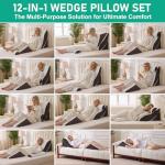 Bambulex 4PCS Wedge Pillow Set for After Surgery, Orthopedic Bed Wedge Pillow for Back Pain Relief, Sitting Up in Bed, Acid Reflux, Adjustable Post Surgery Pillows for GERD, Snoring, White/Grey