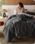 Bedsure 100% Organic Cotton Duvet Cover King Size - GOTS Certified, Luxury PureWoven Duvet Cover Set with Zipper, Ultra-Soft Breathable Bedding Set for Home Hotel(Dark Grey, 104"x90") 2 Pillowcases
