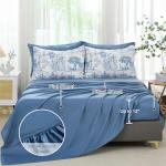 Blue Comforter Set King 7 Piece Bed in a Bag Toile de Jouy Botanical Comforter with Sheet Set Soft Micorfiber Bedding Set (1 Comforter,2 Pillow Shams,1 Flat Sheet,1 Fitted Sheet,2 Pillowcases)