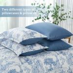 Blue Comforter Set King 7 Piece Bed in a Bag Toile de Jouy Botanical Comforter with Sheet Set Soft Micorfiber Bedding Set (1 Comforter,2 Pillow Shams,1 Flat Sheet,1 Fitted Sheet,2 Pillowcases)