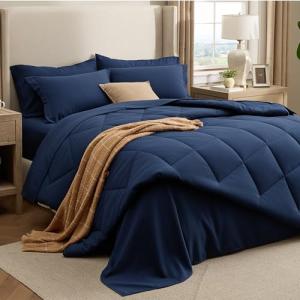 Bedsure 7 Pieces Full Comforter Set Premium Series, Hotel Luxury Soft Bed in a Bag, Goose Down Alternative, Safe for Sensitive Skin Bedding Comforter All Season Medium Warmth, Navy Blue Full Size