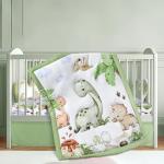 Hahafelt 3 Pcs Baby Crib Bedding Set Safari Animals Dinosaurs Bear Woodland Animals Jungle Crib Set Includes Quilt, Fitted Sheet, Skirt for Baby Boy Girl(Green,Dinosaur)
