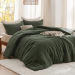 Bedsure Queen Comforter Set Olive Green, Soft Prewashed Queen Size Bedding, Quilted Comforter with Clover Design, Down Alternative Comforter for All Seasons, 3 Pieces Bed Set with 2 Pillow Shams