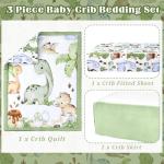 Hahafelt 3 Pcs Baby Crib Bedding Set Safari Animals Dinosaurs Bear Woodland Animals Jungle Crib Set Includes Quilt, Fitted Sheet, Skirt for Baby Boy Girl(Green,Dinosaur)