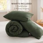 Bedsure Queen Comforter Set Olive Green, Soft Prewashed Queen Size Bedding, Quilted Comforter with Clover Design, Down Alternative Comforter for All Seasons, 3 Pieces Bed Set with 2 Pillow Shams