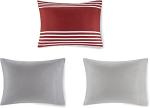 Comfort Spaces Comforter Sets with Sheets - Bed in a Bag 9 Pieces Teen Bedding Sets , Red and Grey Stripes Bedding Full, College Full Bed Set with 2 Side Pockets Bedroom Organizer