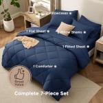 Bedsure 7 Pieces Full Comforter Set Premium Series, Hotel Luxury Soft Bed in a Bag, Goose Down Alternative, Safe for Sensitive Skin Bedding Comforter All Season Medium Warmth, Navy Blue Full Size