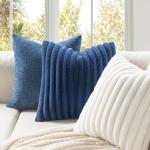 MIULEE Faux Fur Decorative Throw Pillow Covers 20x20 Inch Set of 2, Coastal Modern Art Home Decor Soft Plush Couch Pillows Cozy Fluffy Cushion Covers for Sofa Bed Navy Blue