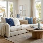 MIULEE Faux Fur Decorative Throw Pillow Covers 20x20 Inch Set of 2, Coastal Modern Art Home Decor Soft Plush Couch Pillows Cozy Fluffy Cushion Covers for Sofa Bed Navy Blue