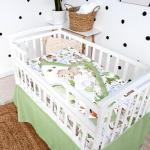 Hahafelt 3 Pcs Baby Crib Bedding Set Safari Animals Dinosaurs Bear Woodland Animals Jungle Crib Set Includes Quilt, Fitted Sheet, Skirt for Baby Boy Girl(Green,Dinosaur)