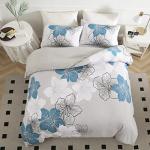 DJY 3 Pieces Duvet Cover Set King Blue Floral Pattern Comforter Cover Elegant Bohemian Floral Duvet Cover with 2 Pillow Cases Soft Lightweight Bedding Duvet Cover Set for Adults (Blue, 90"x 104")