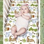 Hahafelt 3 Pcs Baby Crib Bedding Set Safari Animals Dinosaurs Bear Woodland Animals Jungle Crib Set Includes Quilt, Fitted Sheet, Skirt for Baby Boy Girl(Green,Dinosaur)