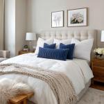 MIULEE Faux Fur Decorative Throw Pillow Covers 20x20 Inch Set of 2, Coastal Modern Art Home Decor Soft Plush Couch Pillows Cozy Fluffy Cushion Covers for Sofa Bed Navy Blue