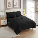Sweet Home Collection 7 Piece Comforter Set Bag Solid Color All Season Soft Down Alternative Blanket & Luxurious Microfiber Bed Sheets, Black, Queen