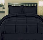 Sweet Home Collection 7 Piece Comforter Set Bag Solid Color All Season Soft Down Alternative Blanket & Luxurious Microfiber Bed Sheets, Black, Queen